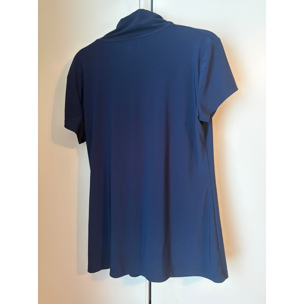 DKNY Navy Blue Draped Surplice Wrap Front Blouse Short Sleeve XL - Picture 2 of 5